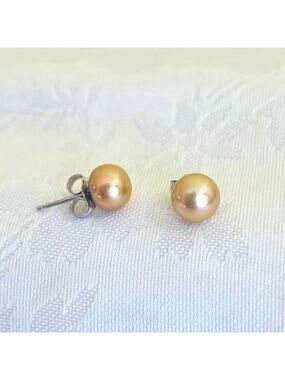 HONORA Pearl Earrings Sterling Silver Champaign Stud Classic Freshwater Cultured